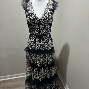 BCBGMaxAzria Black Dress with White Floral Embroidery